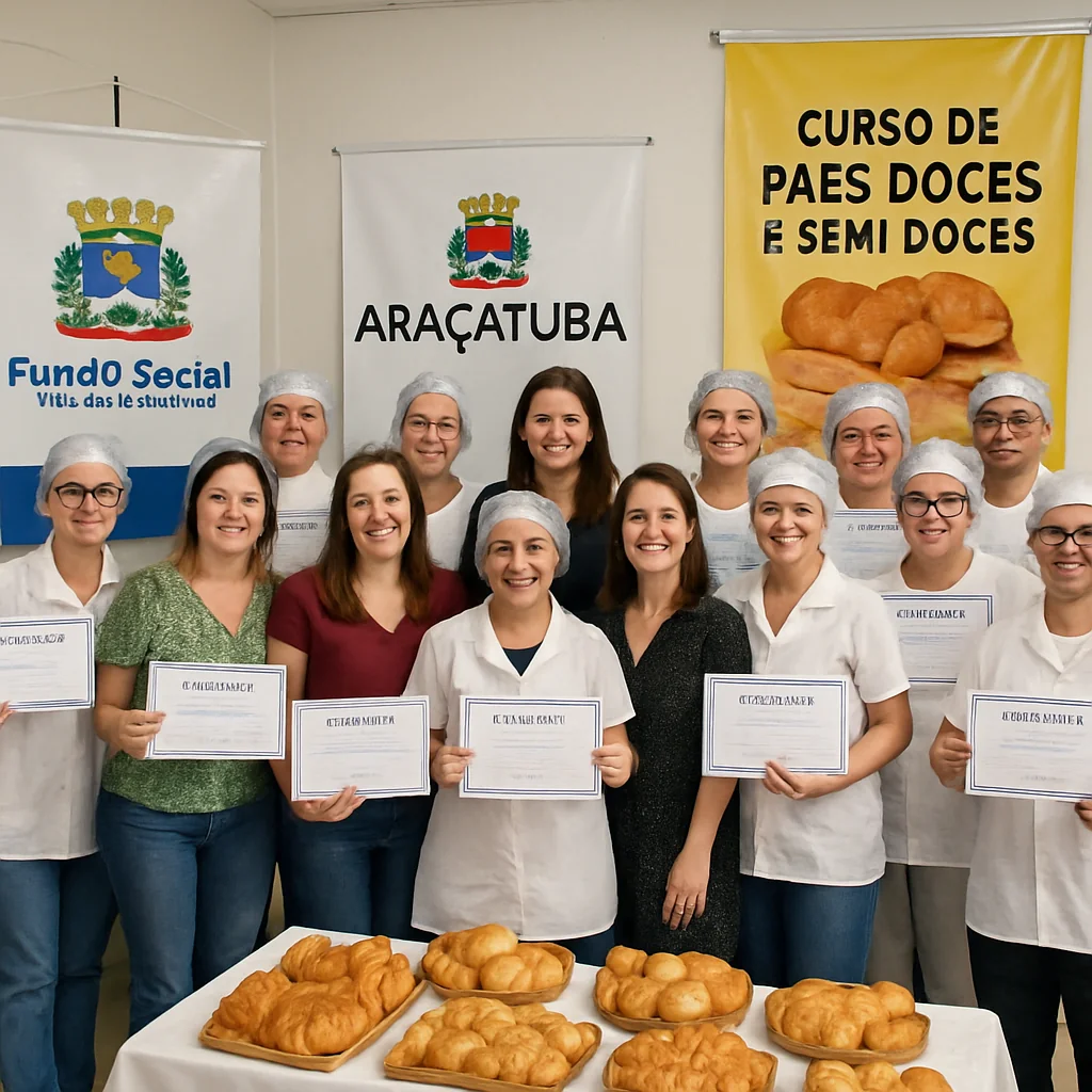 Curso do Fundo Social e Sebrae em Araçatuba forma 14 em pães doces